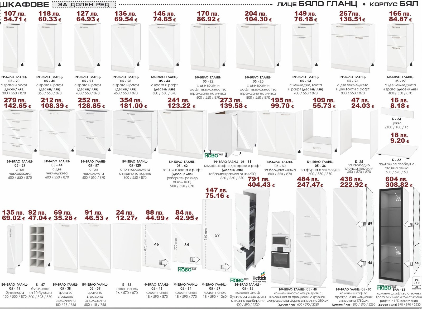 Долен ред шкафове Бяло гланц-Бял ИРИМ 02.25 Модули долен ред - Image 1